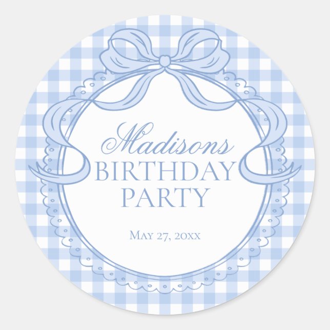 Blue Gingham Coquette Bow Birthday Seal (Front)