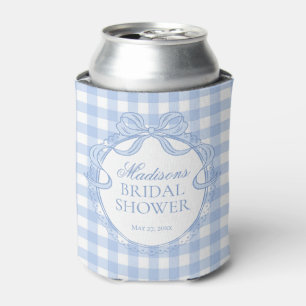 Blue Gingham Coquette Bow Bridal Shower Favor Can Cooler