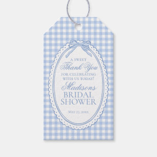 Blue Gingham Coquette Bow Bridal Shower Favors Gift Tags