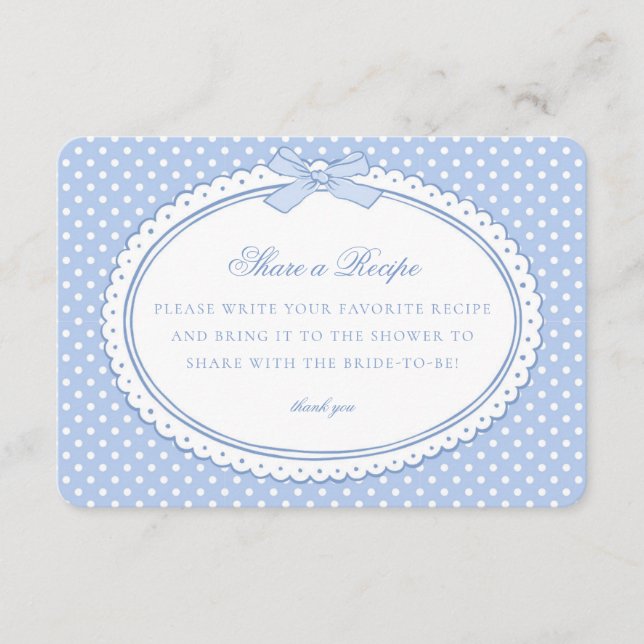 Blue Gingham Coquette Bow Share a Recipe Enclosure Card (Front)