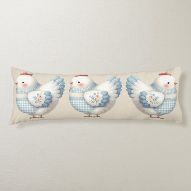 Blue Gingham Cottage Hen Body Cushion (Front)
