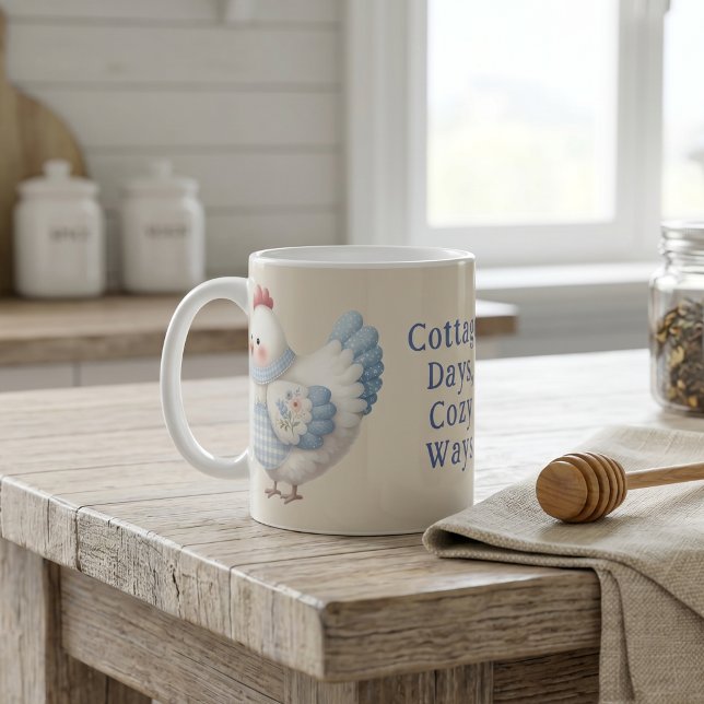 Blue Gingham Cottage Hen Cosy Ways Coffee Mug (Blue Gingham Cottage Hen Cozy Ways Coffee Mug)