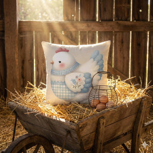 Blue Gingham Cottage Hen Cushion