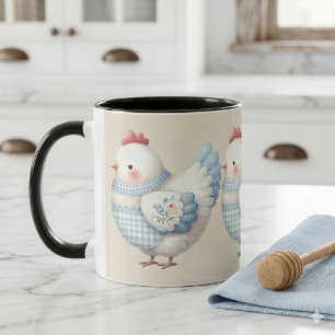 Blue Gingham Cottage Hen Mug
