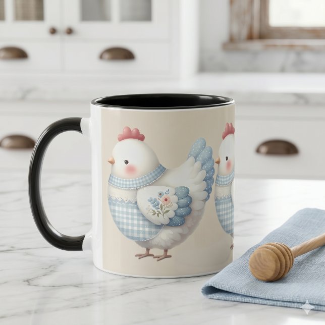 Blue Gingham Cottage Hen Mug (Blue Gingham Cottage Hen Mug)