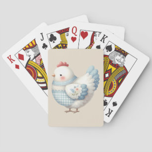 Blue Gingham Cottage Hen Playing Cards