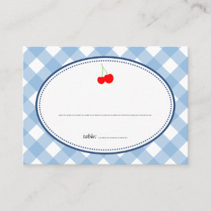 Blue gingham country rustic cherry seating card