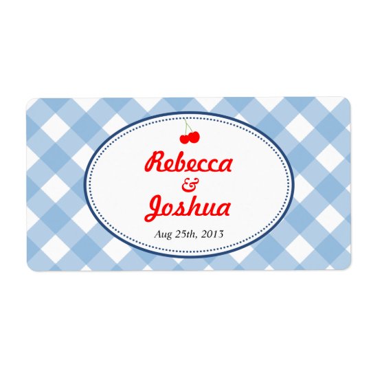 Blue gingham country rustic wedding favour tag shipping label