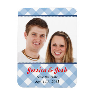 Blue gingham country rustic wedding save the date magnet