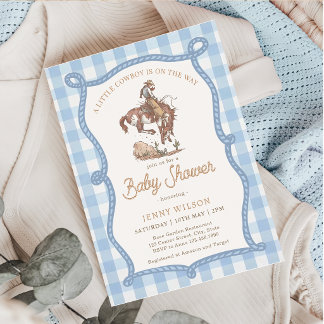 Blue Gingham Cowboy Baby Shower Invitation