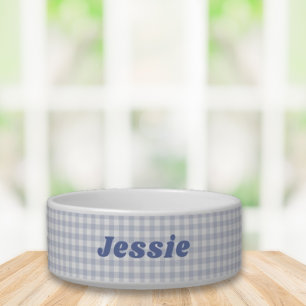 Blue Gingham Custom Name  Bowl