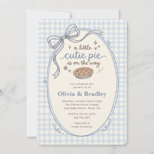 Blue Gingham Cutie Pie Boy Baby Shower Invitation