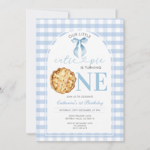 Blue Gingham Cutie Pie First Birthday Invitation