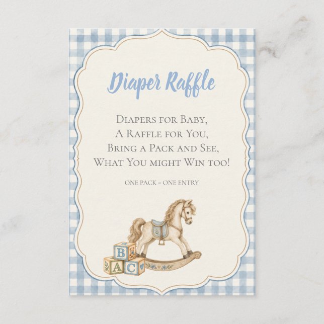 Blue Gingham Diaper Raffle Enclosure Card (Front)
