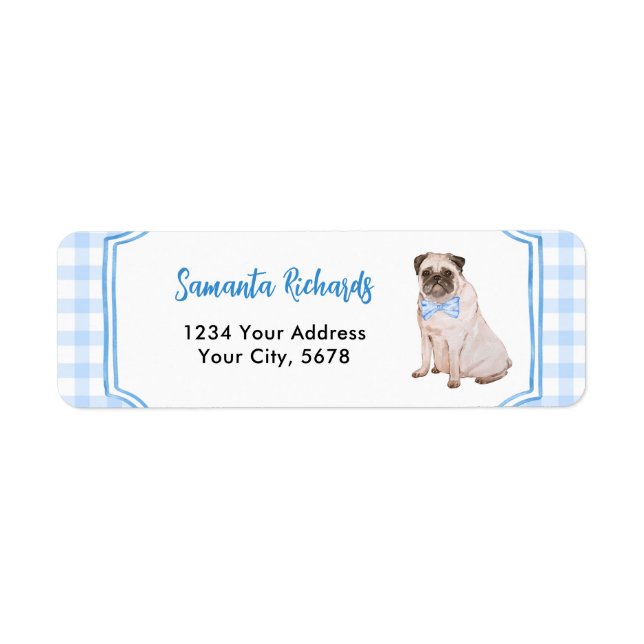 Blue Gingham Dog Boy Address Return Address Label (Front)