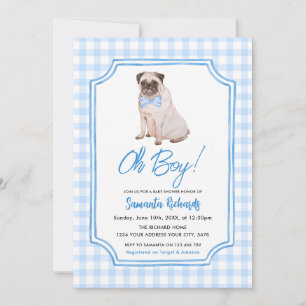 Blue Gingham Dog Boy Baby Shower Invitation