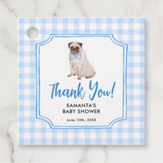 Blue Gingham Dog Boy Baby Shower Thank You Favour Tags