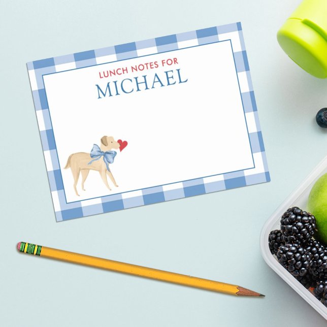 Blue Gingham Dog with Bow Kids Custom Lunch Box  Post-it Notes (Creator Uploaded)