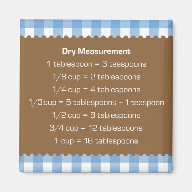 Blue gingham dry measure chart kitchen helper magnet (Front)