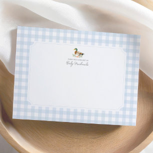 Blue Gingham Duck Baby Shower Thank You Card