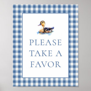 Blue Gingham Duck Favor Baby Shower Sign