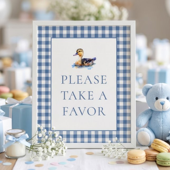 Blue Gingham Duck Favour Baby Shower Sign (Creator Uploaded)
