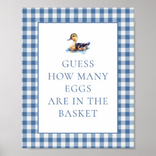 Blue Gingham Duck How Many Baby Shower Game Poster