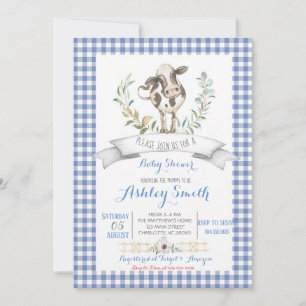 Blue Gingham Farm Boy Baby Shower Invitation