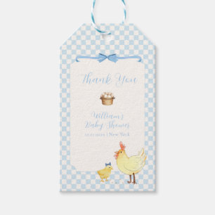 Blue Gingham Farmer Little Chick Boy Baby Shower Gift Tags