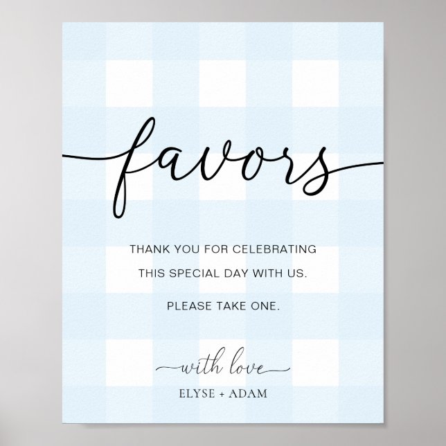 Blue Gingham Favours Sign (Front)