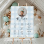Blue Gingham First Birthday Milestone Timeline Poster<br><div class="desc">Celebrate the first 12 months of your little one with this first birthday milestone sign. Customise the sign with your baby's yearly milestones. To add text to the design simply select the "Customise It" button above for more advanced customisation features.</div>