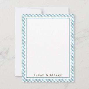 Blue Gingham Flat Thank You Notes Invitation