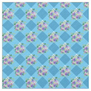 Blue Gingham Floral Country Fabric