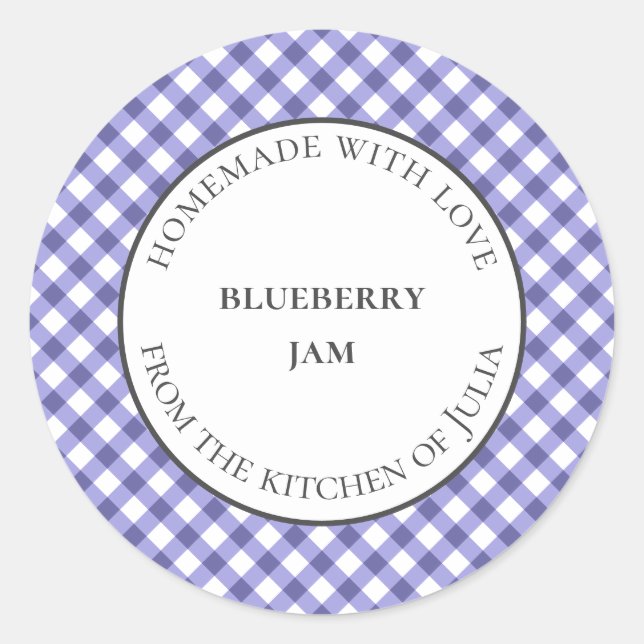 Blue gingham food jar labels for homemade gifts (Front)