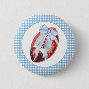 Blue Gingham Football Ribbon 6 Cm Round Badge