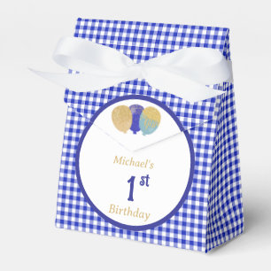 Blue Gingham Glitter Balloons Custom 3 Photos  Favour Box