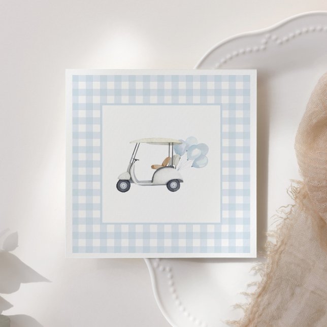 Blue Gingham Golf Baby Shower Napkin (Creator Uploaded)