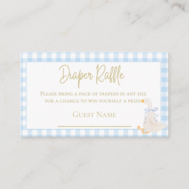 Blue Gingham Goose  Baby Shower Diaper Raffle  Enclosure Card (Front)