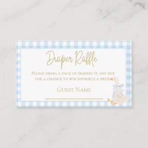 Blue Gingham Goose Baby Shower Diaper Raffle Enclosure Card