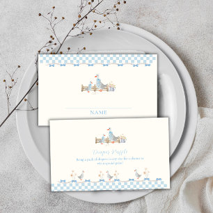 Blue Gingham Goose Diaper Raffle Baby Shower Enclosure Card