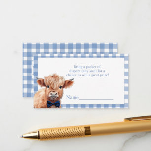 Blue gingham Highland Cow diaper raffle Enclosure Card