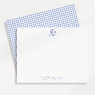 Blue Gingham Hot Air Balloon Nursery Note Card