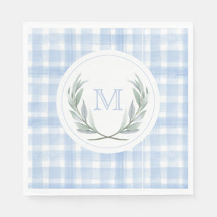 Blue Gingham Laurel Crest Paper Napkin