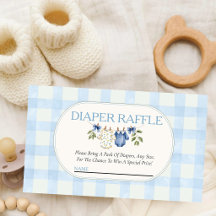 Blue Gingham Lemon Clothesline Baby Shower Diaper 