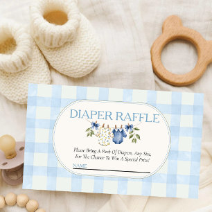 Blue Gingham Lemon Clothesline Baby Shower Diaper  Enclosure Card