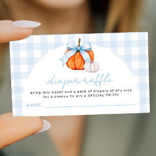 Blue gingham little pumpkin diaper raffle ticket enclosure card
