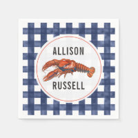Blue Gingham Lobster Wedding Napkins