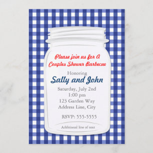 Blue Gingham Mason Jar Country Rustic Invitation