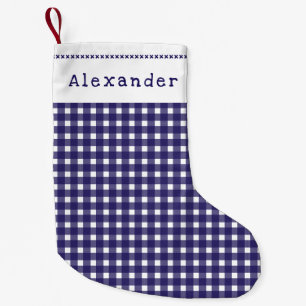 Blue Gingham Merry Christmas Holiday Custom Name Small Christmas Stocking