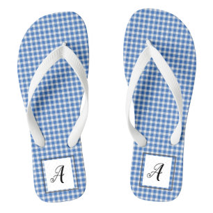 Blue Gingham Monogram Thongs